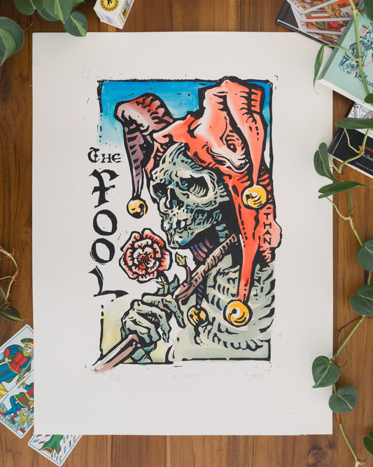 Print de "The Fool" en Lobuk Grabado + Acuarela